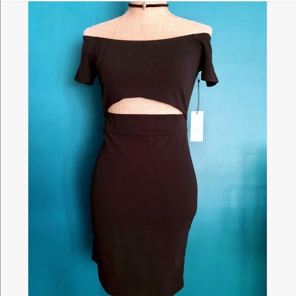 Black Bodycon Cutout Off Shoulder Mini Dress - Picture 4 of 7